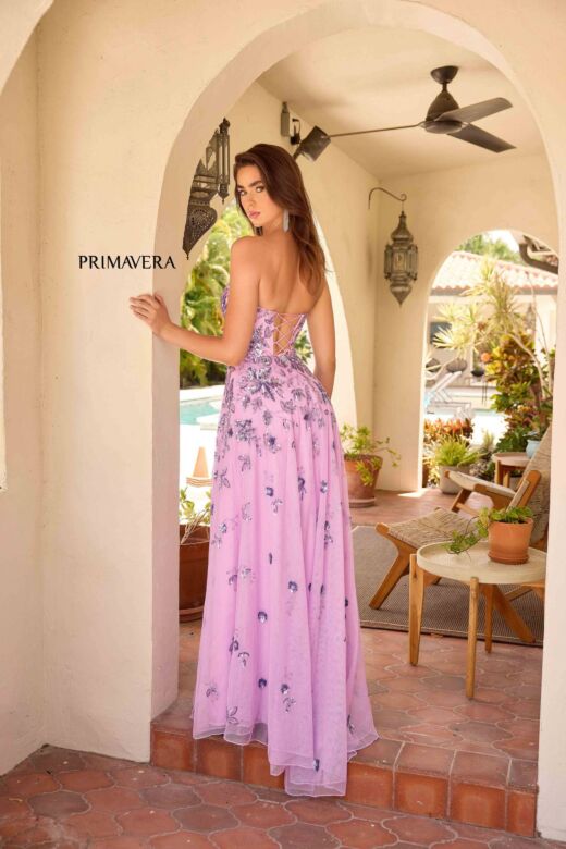 Primavera Couture 4361 High Slit Strapless Floral Dress