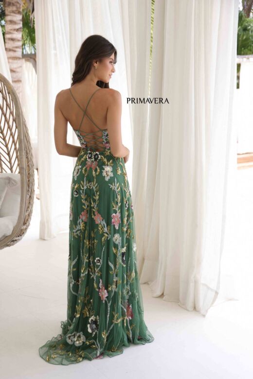 Primavera Couture 4378 Spaghetti Strap Floral A-Line Dress