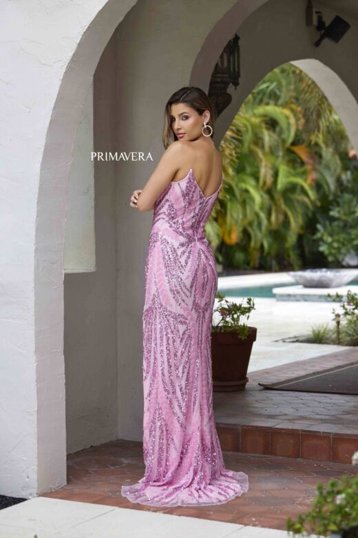 Primavera Couture 4399 Plunging Neck Beaded Strapless Dress
