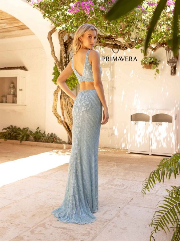 Primavera Couture 12061 V-Neck Beaded Cutout Back Dress