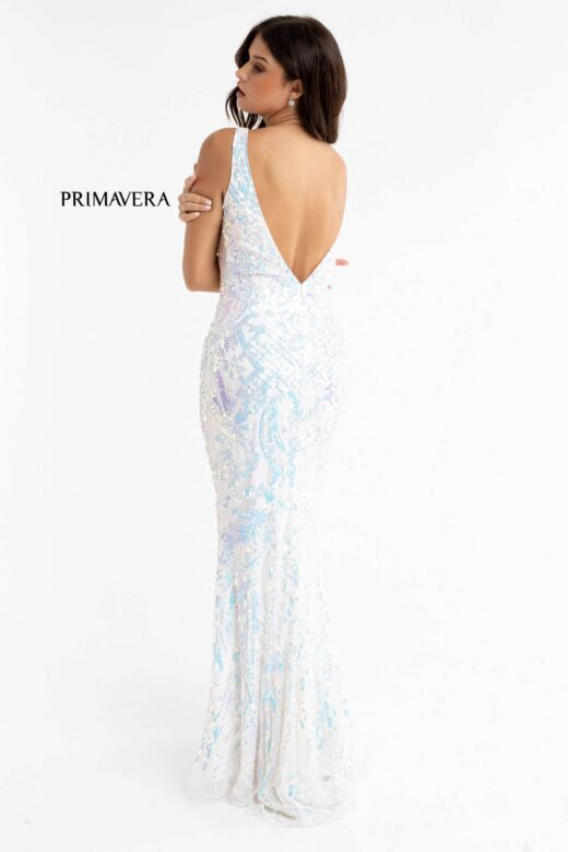 Primavera Couture 3722 Plunging Neck Beaded Sleeveless Dress
