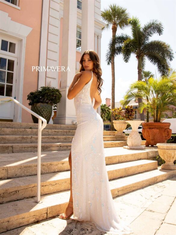 Primavera Couture 3727 Beaded V-Neck Spaghetti Strap Dress