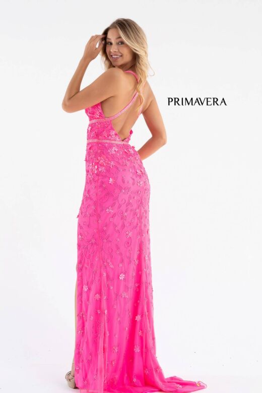 Primavera Couture 3746 Floral Beaded V-Neck Dress