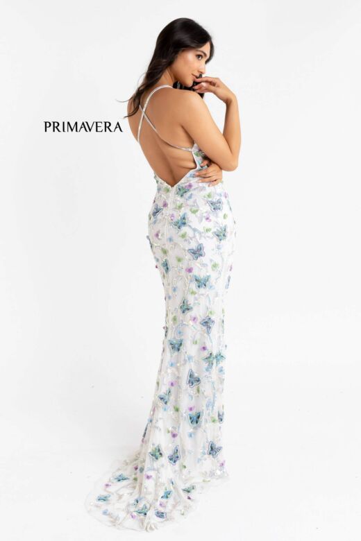 Primavera Couture 3748 High Slit Butterfly Applique Dress