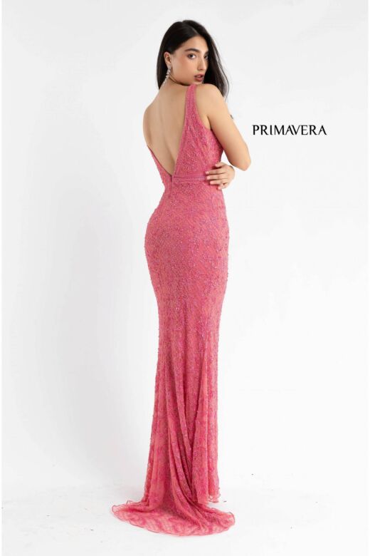 Primavera Couture 3764 Beaded Low Back High Slit Dress