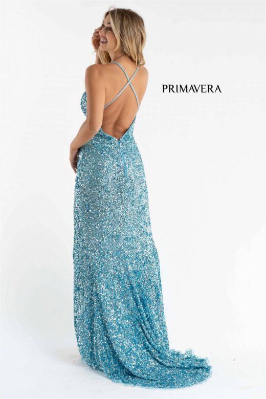 Primavera Couture 3781 Beaded Cross Back High Low Dress