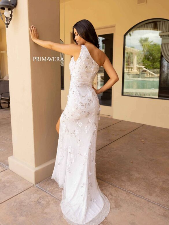 Primavera Couture 3915 One-Shoulder Beaded Sleeveless Dress