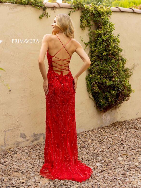 Primavera Couture 3917 Spaghetti Strap Lace-Up Back Dress