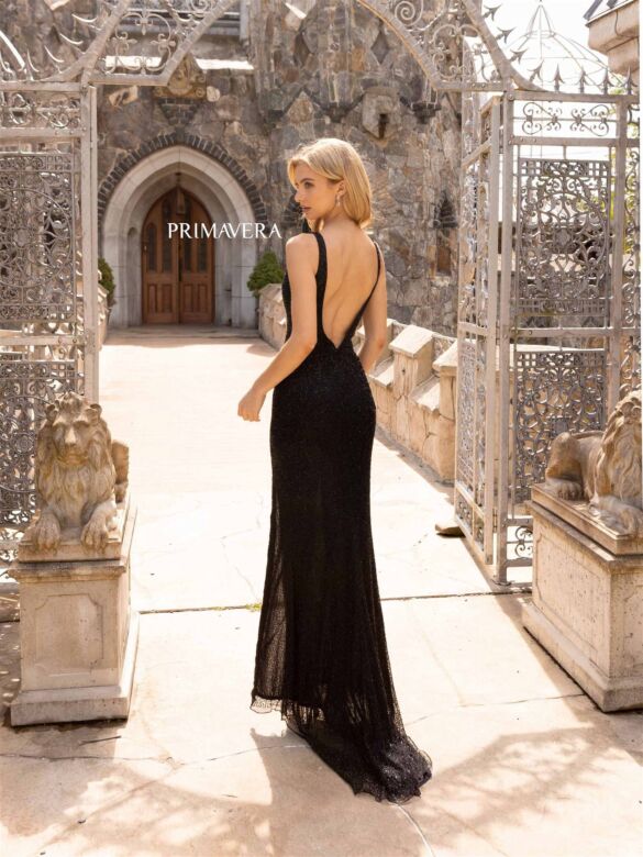 Primavera Couture 3924 Beaded Side Slit V-Neck Dress