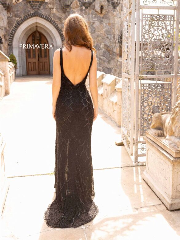 Primavera Couture 3926 V-Neck Beaded Sleeveless Dress