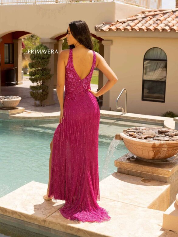 Primavera Couture 3940 Fringe Skirt Sleeveless V-Back Dress