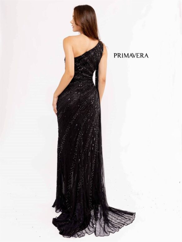 Primavera Couture 3956 Asymmetric Neck Shoulder Streamer Dress