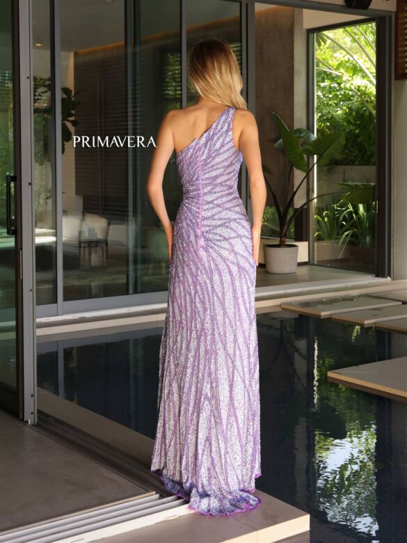 Primavera Couture 4133 Asymmetric Neck Sleeveless Beaded Dress
