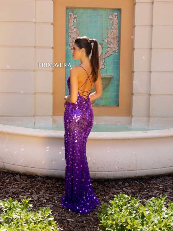 Primavera Couture 4151 V-Neck High Slit Embellished Dress