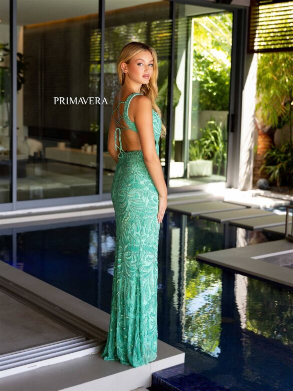 Primavera Couture 4175 Beaded Sleeveless Lace-Up Back Dress