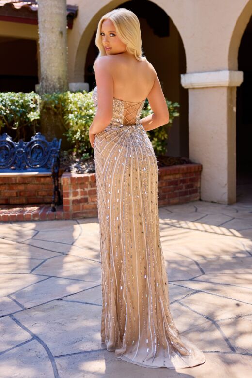 Primavera Couture 4512 Lace-Up Back Beaded Strapless Dress