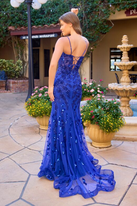 Primavera Couture 4532 Plunging Neck Spaghetti Strap Beaded Dress