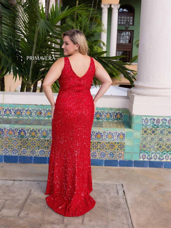 Primavera Couture 14048 V-Neck Beaded Sleeveless Dress