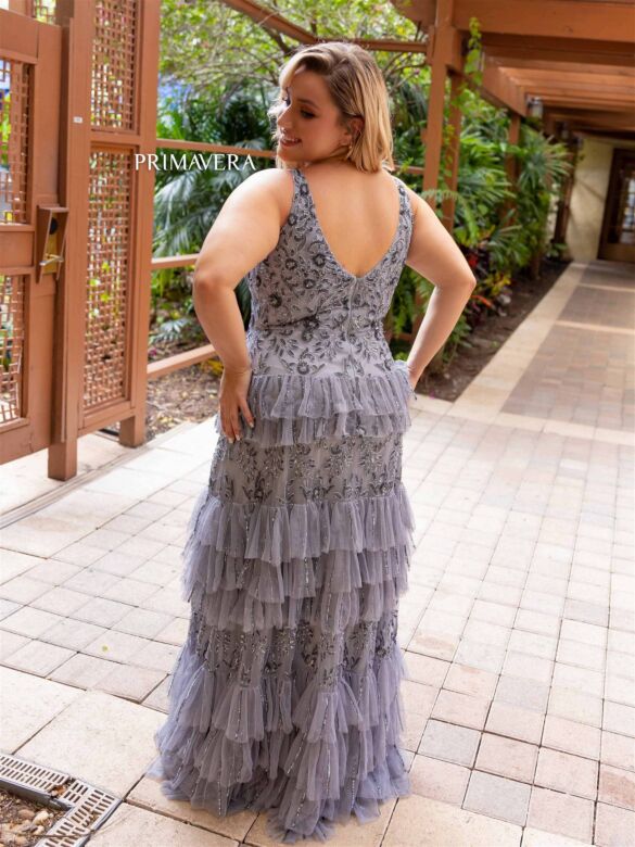 Primavera Couture 14052 Tiered Skirt Sleeveless A-Line Dress
