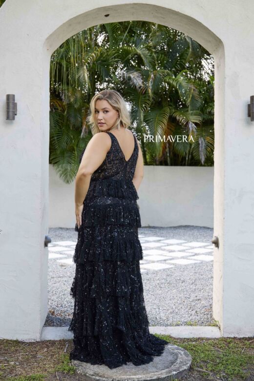 Primavera Couture 14073 Sleeveless Tiered Ruffle Skirt Dress