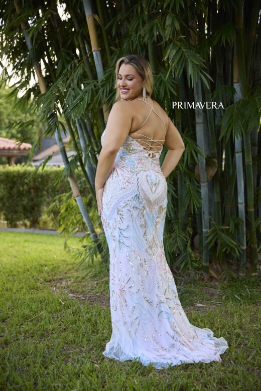 Primavera Couture 14074 Cross Back Beaded Scoop Neck Dress
