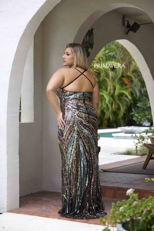 Primavera Couture 14082 V-Neck Spaghetti Strap Beaded Dress