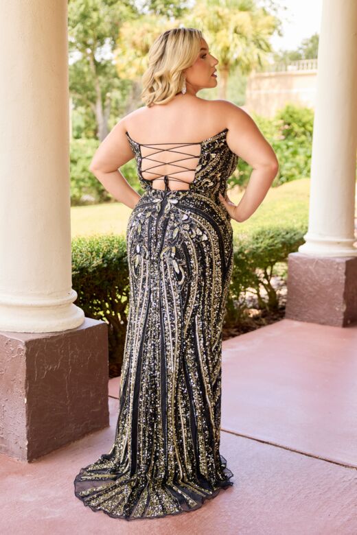 Primavera Couture 14103 Strapless Beaded Lace-Up Back Dress