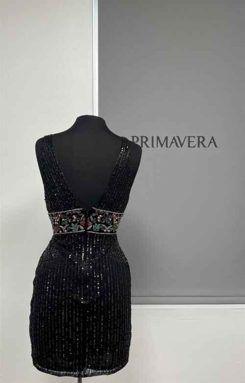 Primavera Couture 3518 Embellished Waist Plunging Neck Dress