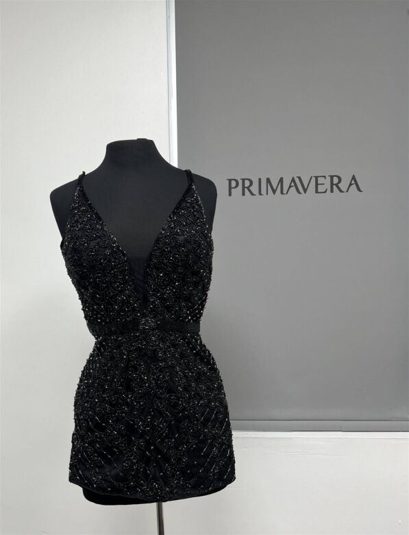 Primavera Couture 3566 Plunging Neckline Embellished Dress