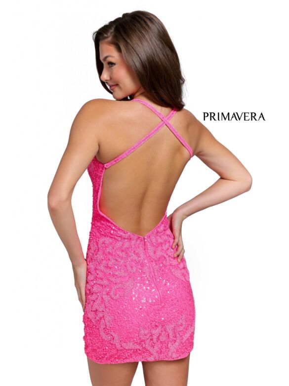 Primavera Couture 3823 Plunging Neckline Criss Cross Back Dress