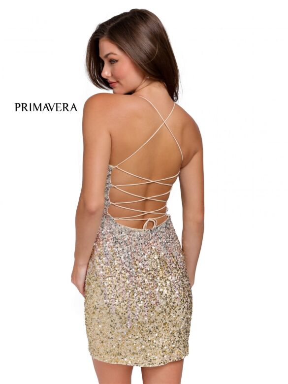 Primavera Couture 3833 Lace-Up Back Scoop Neck Dress