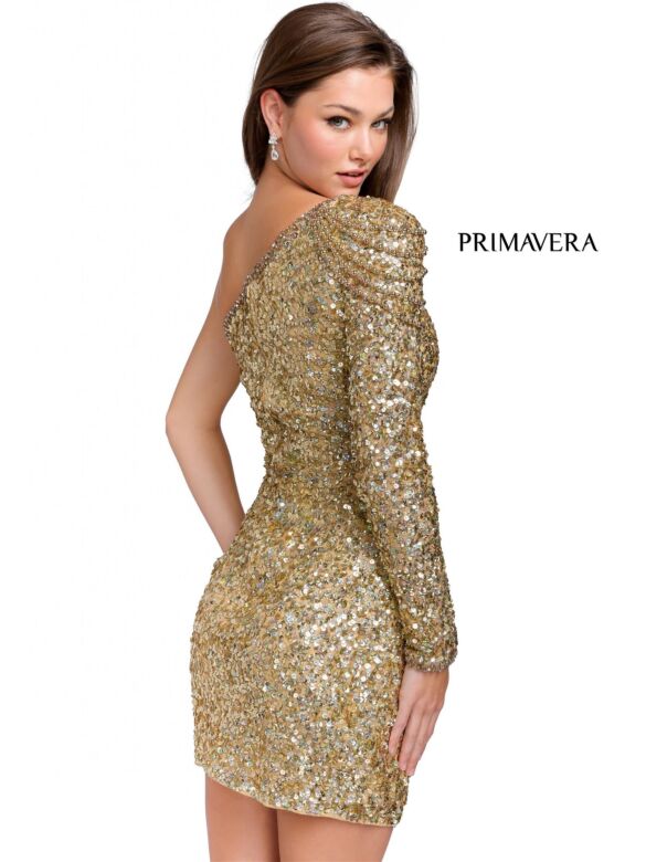 Primavera Couture 3853 One Sleeve Sequin Dress