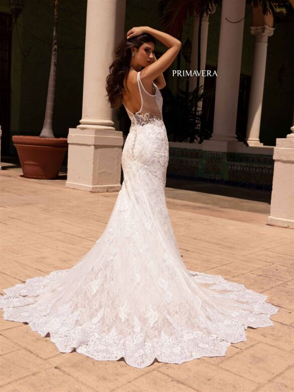 Primavera Couture 11101 Illusion Back Scalloped Hem Bridal Gown