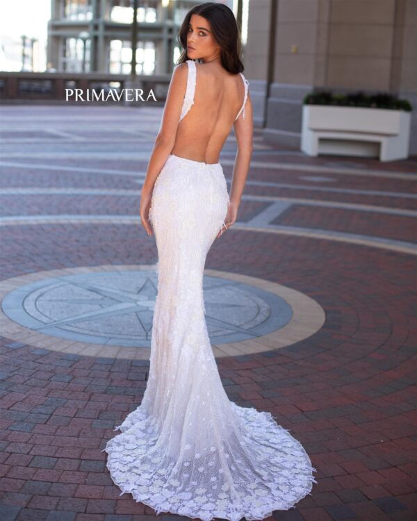 Primavera Couture 3594 Floral Appliques V-Neck Bridal Gown