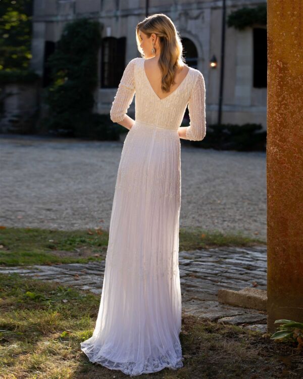 Primavera Couture 3658 Three-Quarter Sleeve Embellished Wedding Gown
