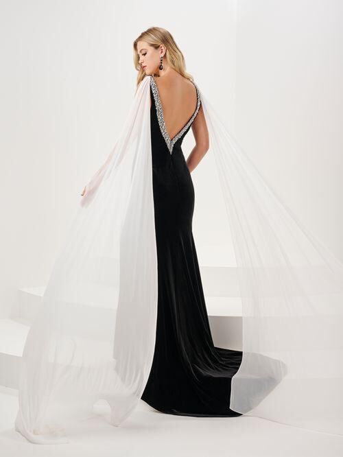 Panoply 14198 Double Cape Plunging Neck Dress