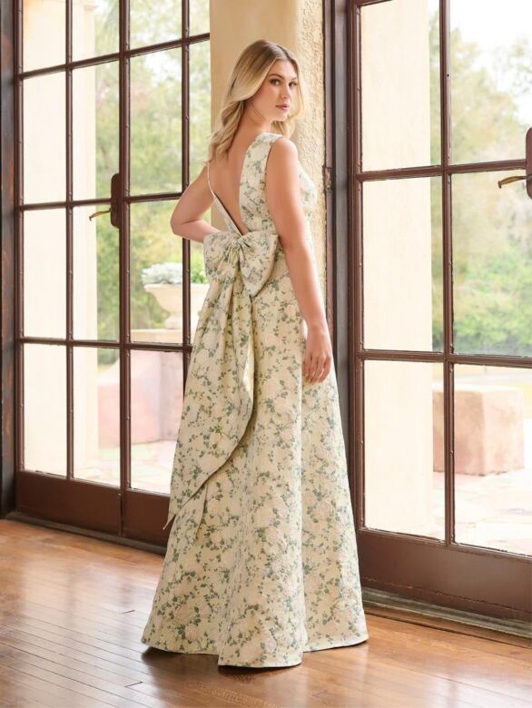 Christina Wu 22261 Back Bow Floral Brocade Bridesmaid Dress