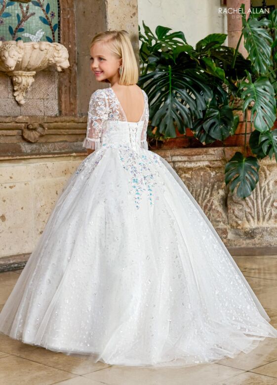 Rachel Allan RB9152 Bateau Neck Sheer Sleeve Flower Girl Dress