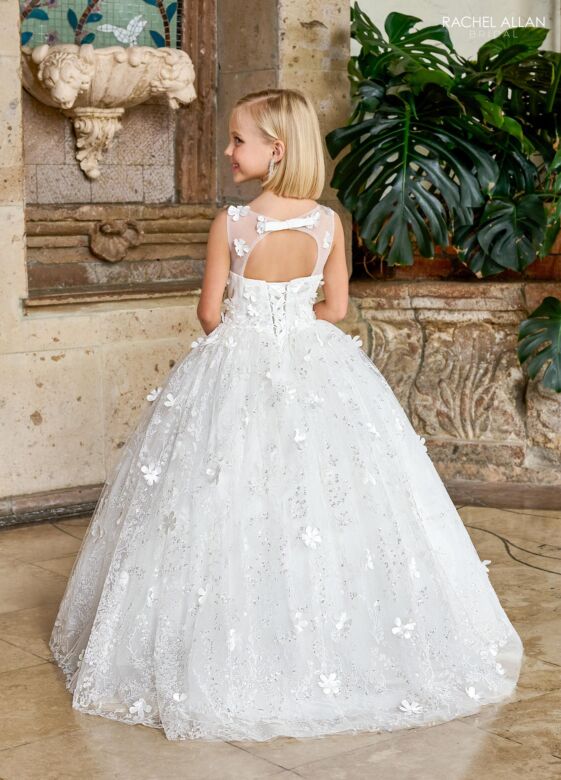 Rachel Allan RB9159 Cutout Back Puff Sleeve Flower Girl Dress