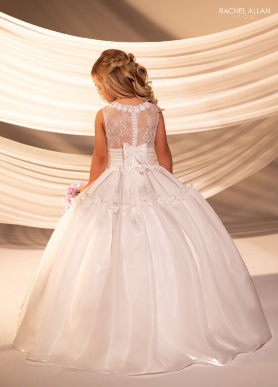 Rachel Allan RB9182 Ruched Waistband Button-Down Flower Girl Dress