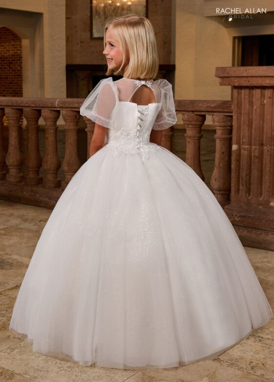 Rachel Allan RB9166 Puff Sleeves Sheer Neckline Dress