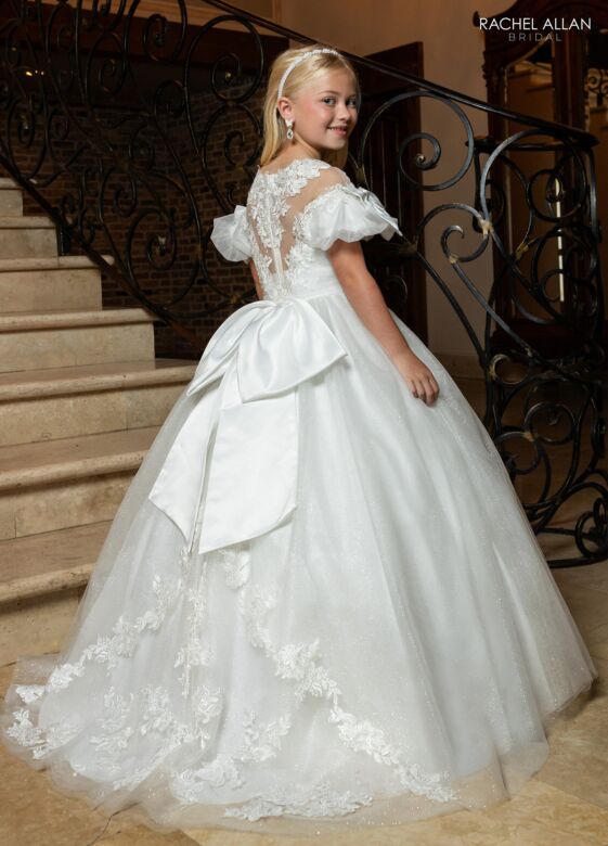Rachel Allan RB9197 Ruched Bodice Illusion Back Bow Dress