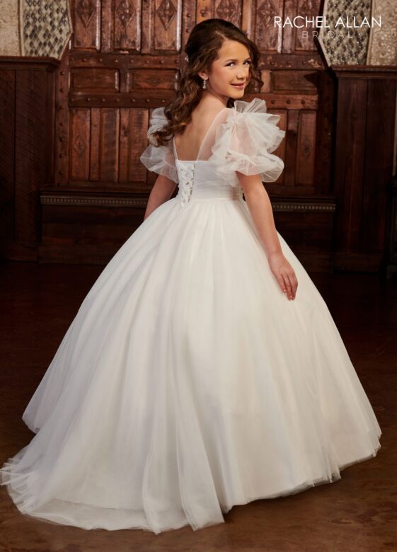 Rachel Allan RB9128 Ruffle Sleeve Floral Waist Flower Girl Dress