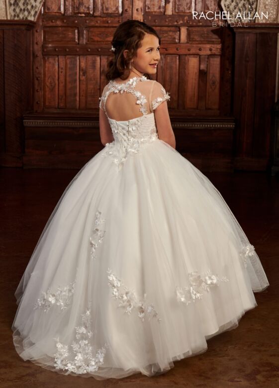Rachel Allan RB9131 Floral Appliques Cutout Back Flower Girl Dress