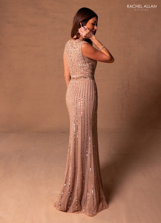 Rachel Allan RB8185 Round Neckline Beaded Waistband Dress