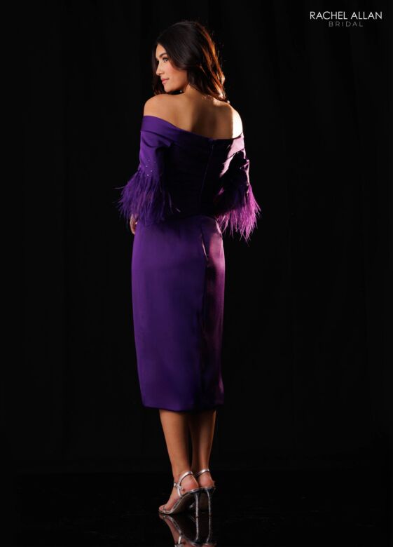 Rachel Allan RB8248 Feather Sleeve Draped Bodice Dress
