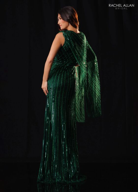 Rachel Allan RB8250 Cape Sleeve Scoop Neck Sequined Dress