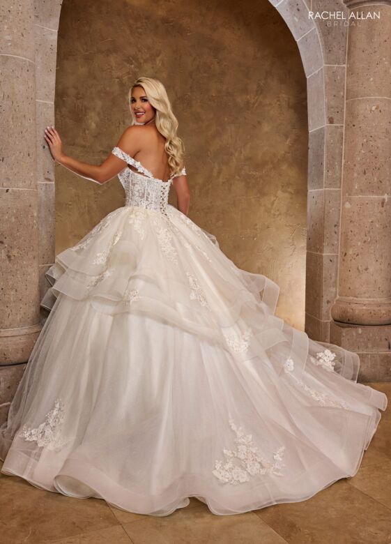 Rachel Allan RB6142 Off-The-Shoulder Tiered Skirt Wedding Dress