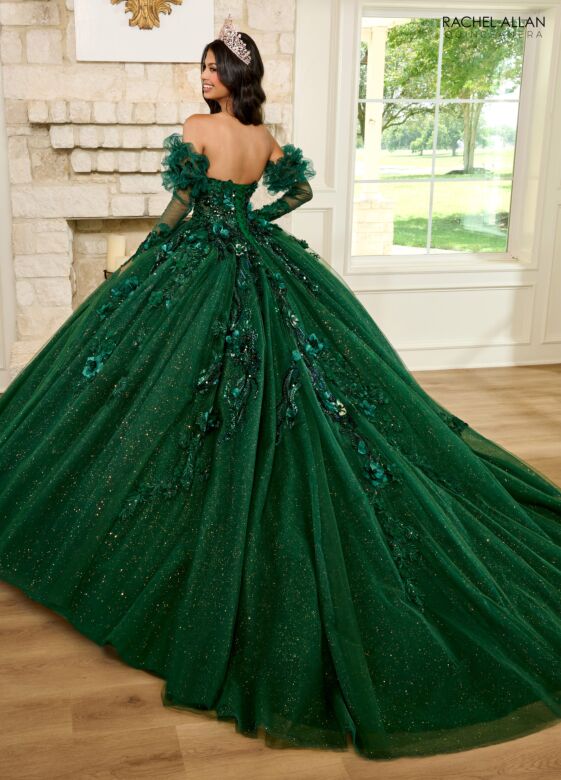 Rachel Allan RQ2184 Pick-Up Sleeve Plunging Neck Quince Dress