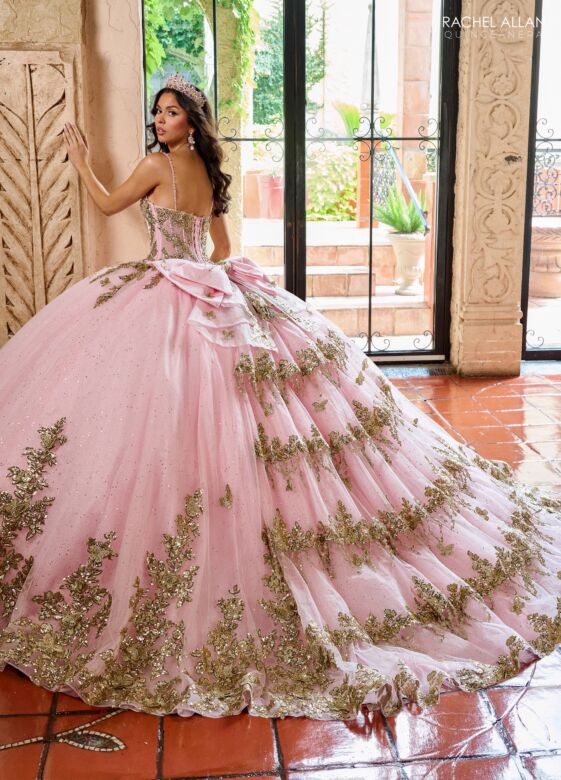 Rachel Allan RQ1158 Sweetheart Neck Gold Embroidery Quince Gown